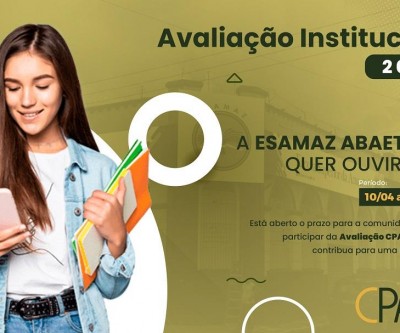 Período de Avaliação Institucional 2023/1 ocorrerá entre os dias 10/04 e 31/05/2022 Período de Avaliação Institucional 2023/1 ocorrerá entre os dias 10/04 e 31/05/2022